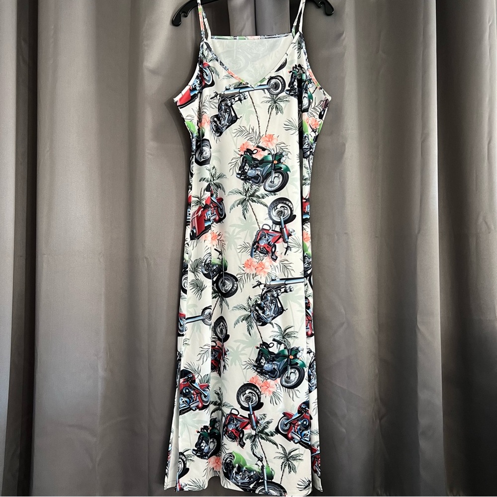 Hawaiian Motorcycle Print VNeck Dress
